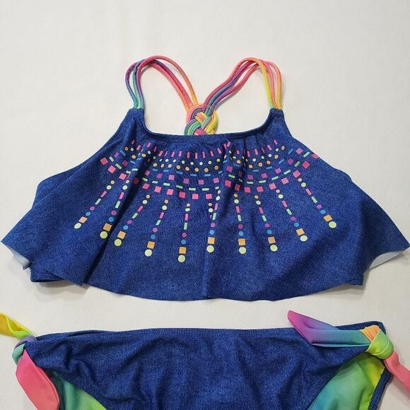 Nation Blue & Rainbow Crossed Braided Strap 2-pc Bikini Set Sz XL (14-16) - Picture 3 of 14